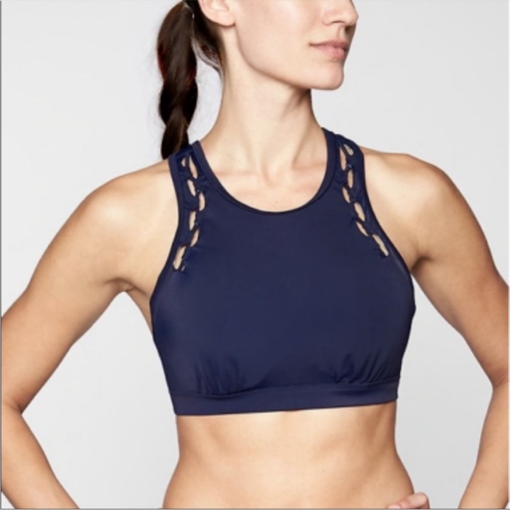 Athleta bikini top swimsuit high neck loop 34D/DD